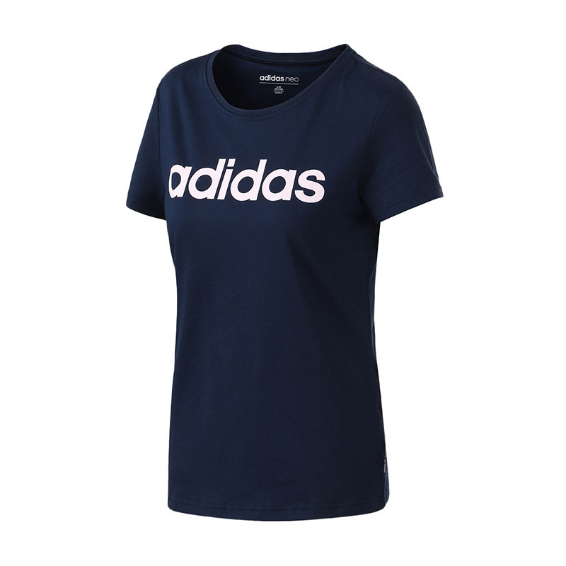 【自营】adidas阿迪达斯NEO女子LOGO款休闲运动短袖T恤DN2498 XS DN2498学院藏青蓝+清澈粉