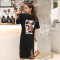 孕妇怀孕衣服夏天宽松孕妇裙夏季新款时尚印花大码T恤200斤 XXXXXL 黑色