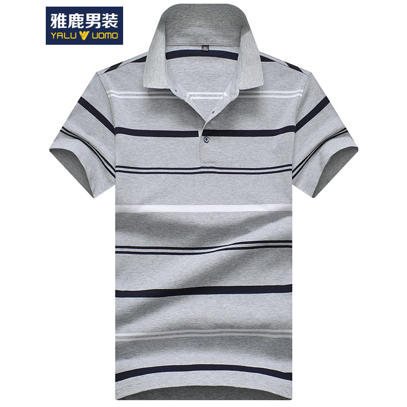 雅鹿男装t恤男夏季新款青年男士短袖t恤条纹polo衫98818 180/52 灰色