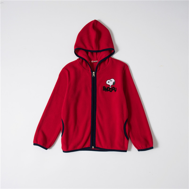 snoopy/史努比童装2018秋装新品男女童连帽摇粒绒外套 140cm 红色