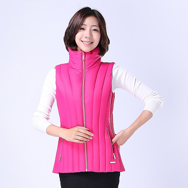 千仞岗2018春季新品显瘦轻薄羽绒服马甲女立领短款内搭羽绒229002 170/L 102靓丽玫