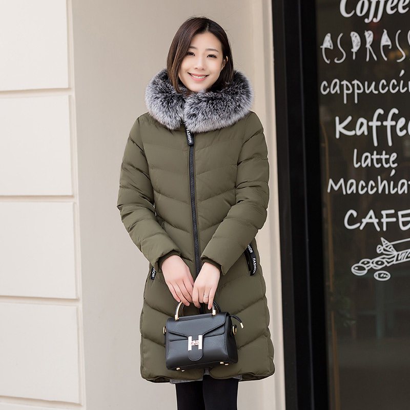 千仞岗秋冬新品羽绒服女中长款狐狸大毛领加厚外套 海藻绿503 170/L
