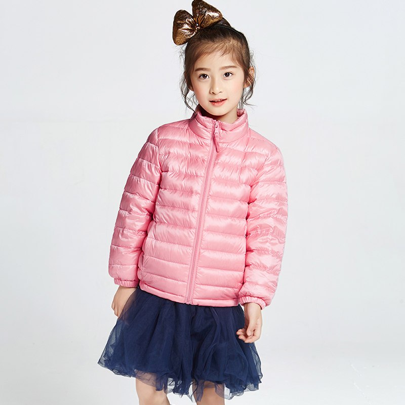 千仞岗2018秋冬新品童装羽绒服短款立领男女童大童韩版童装219801 100cm 樱花粉88101