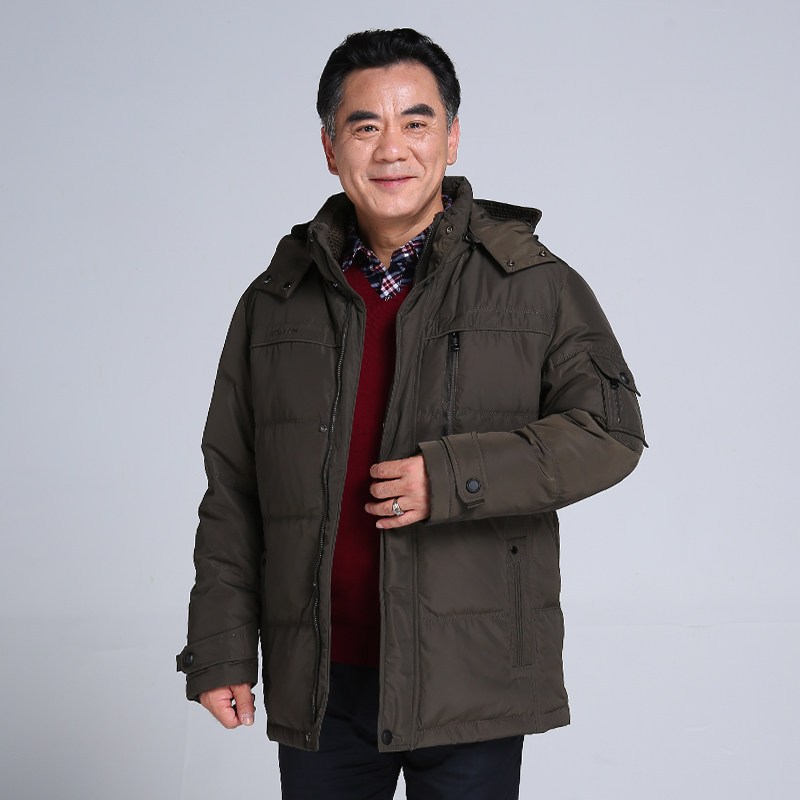 千仞岗中老年男中长款羽绒服大码加厚保暖商务休闲冬装外套20635 170/L 589墨绿色