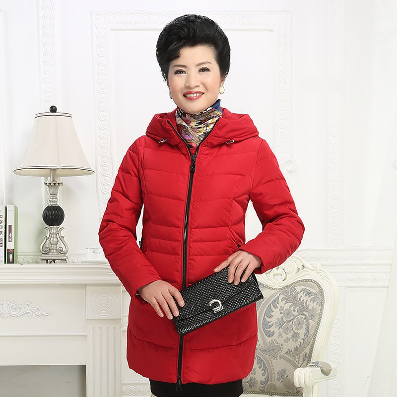 千仞岗2017秋冬新品中老年女装羽绒服中长款妈妈装宽松大码219303 175/XL 88107优雅红