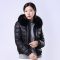 千仞岗2017秋冬新品韩版羽绒服女带毛领短款潮流时尚修身外套1708 160/S 005黑色