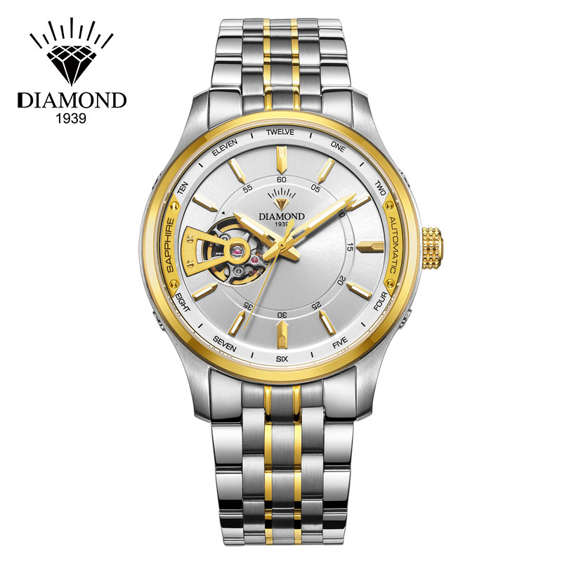 上海钻石牌（DIAMOND）手表沙漏系列男士自动机械表男表防水夜光腕表3160正品国表 间金钢带款