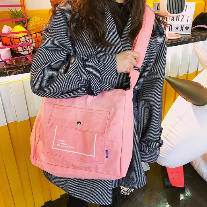 拉面丸子文艺学生复古小清新日系男女情侣单肩斜挎包信封包帆布包_1 粉色