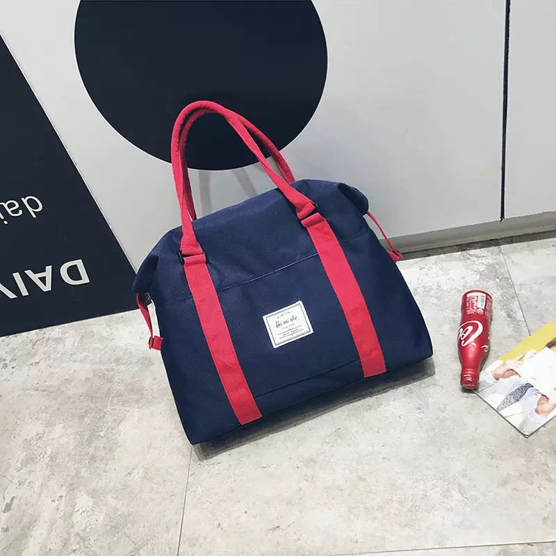 手提旅行包女休闲简约韩版潮短途旅行百搭防水行李袋健身包大容量_21 蓝色