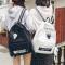书包女高中学生韩版校园原宿ulzzang潮背包男简约帆布个性双肩包_27 黑色白字款送徽章