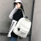 书包女双肩包女韩版学院风高中学生百搭字母校园帆布个性背包_2 白色【黑布贴白字母】