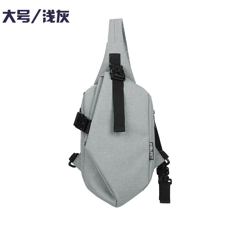 胸包男韩版潮流单肩斜挎小背包女时尚休闲帆布小包包多功能运动包_21 浅灰色大号