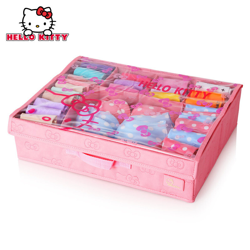 Hellokitty内衣收纳盒可爱布艺有盖收纳盒 粉色图案2 KT0091