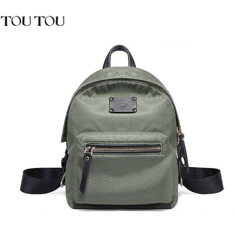 toutou2018新款包包女韩版简约百搭尼龙双肩包轻便时尚旅行背包潮 灰绿色
