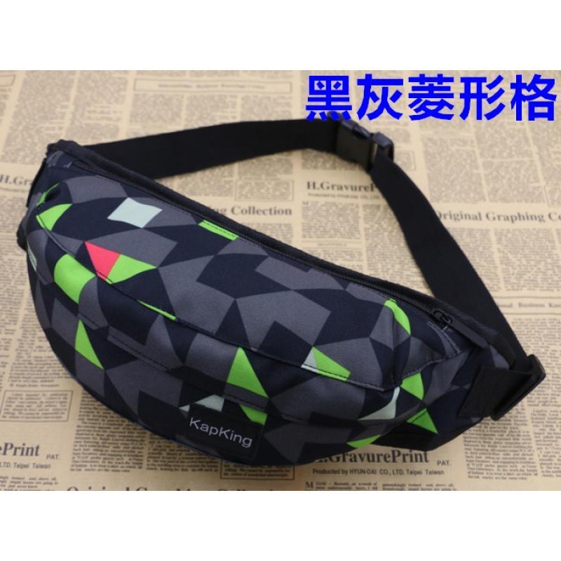 男士时尚潮流腰包胸包休闲男生帆布户外运动单肩斜挎包迷彩死飞包_2_9_1 黑绿菱形格