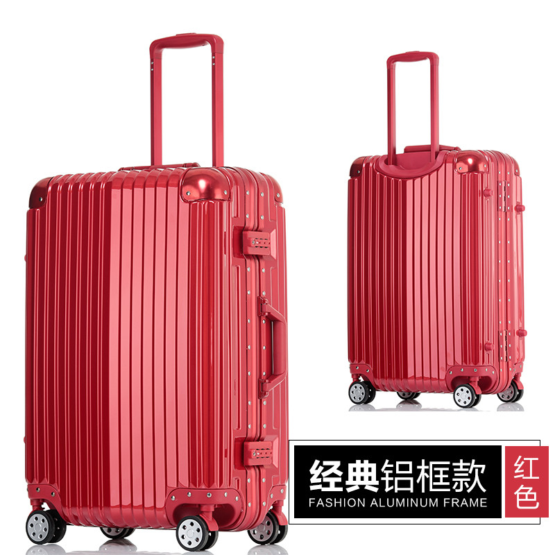 铝框拉杆箱万向轮24行李箱学生密码箱26旅行箱20寸登机箱箱子男女_9 24寸（金属防撞包角） 经典铝框-红色