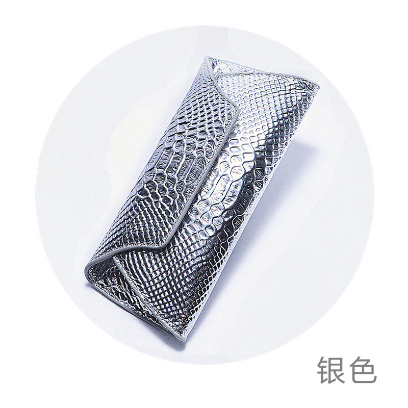 真皮钱包欧美时尚简约蛇纹超薄新款小信封包包牛皮手拿钱夹女 银色小款