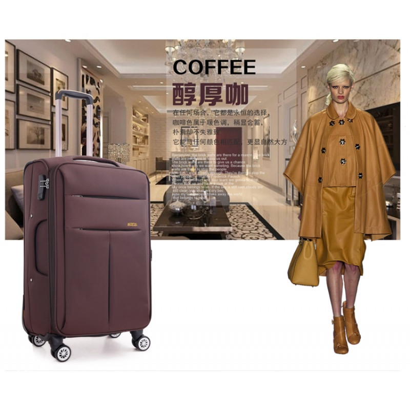 行李箱密码登机箱女20寸牛津布拉杆箱万向轮24寸男软箱帆布旅行箱_14 24寸 咖啡色