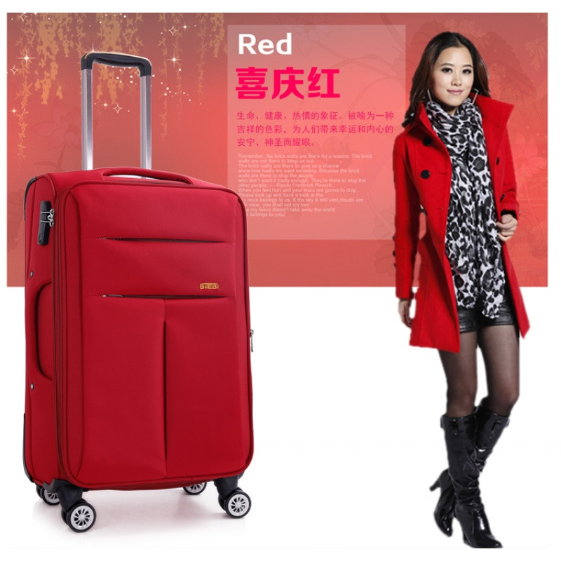 行李箱密码登机箱女20寸牛津布拉杆箱万向轮24寸男软箱帆布旅行箱_14 22寸 红色