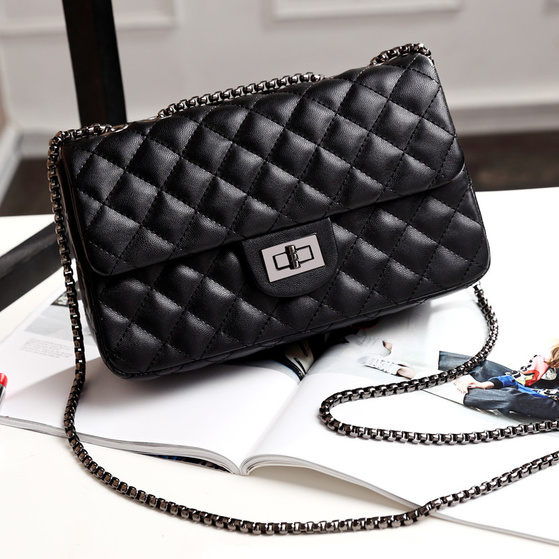 女包2018春夏季新款小香风菱格链条包时尚迷你小包包单肩斜挎包潮_6 尊贵黑色大号