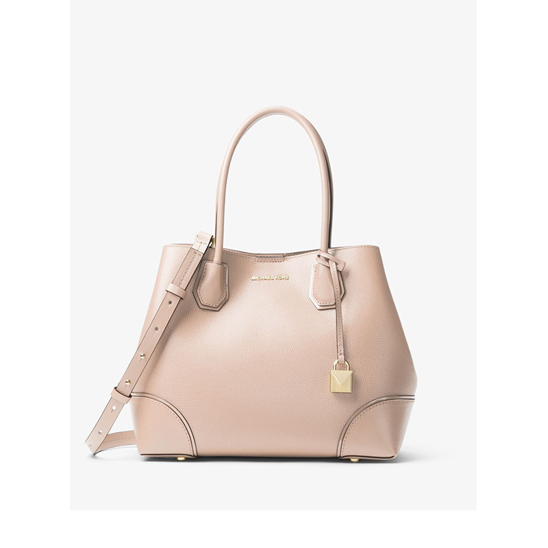 Michael Kors 迈克·科尔斯 MK Mercer Gallery系列女士十字纹皮中号手提单肩包 淡粉色淡五金30H7GZ5T6A-187