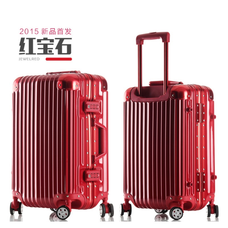 铝框24寸拉杆箱万向轮28寸旅行箱密码行李箱20寸登机商务硬箱男女_3 24寸 红色方锁款026