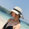 夏季草帽女士优雅大沿帽双圈边框蝴蝶结凉帽出游度假沙滩遮阳帽青年潮人户外防晒帽子女白色M(5 白色
