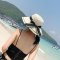 夏季草帽女士优雅大沿帽双圈边框蝴蝶结凉帽出游度假沙滩遮阳帽青年潮人户外防晒帽子女白色M(5 白色