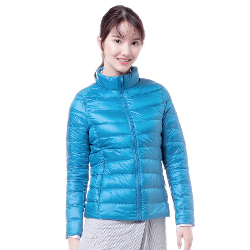 yaloo/雅鹿2018新款轻薄羽绒服女装短款修身立领羽绒轻型时尚显瘦外套 湖蓝 XXL
