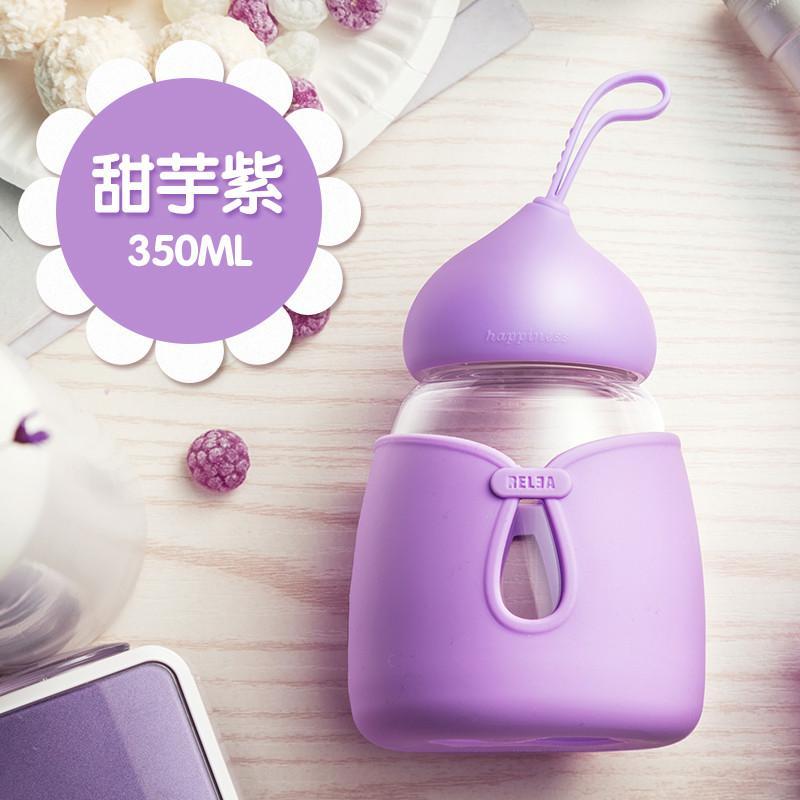 物生物(RELEA)小可便携玻璃杯301-400m透明随手杯女创意带盖花茶杯301-400 紫色
