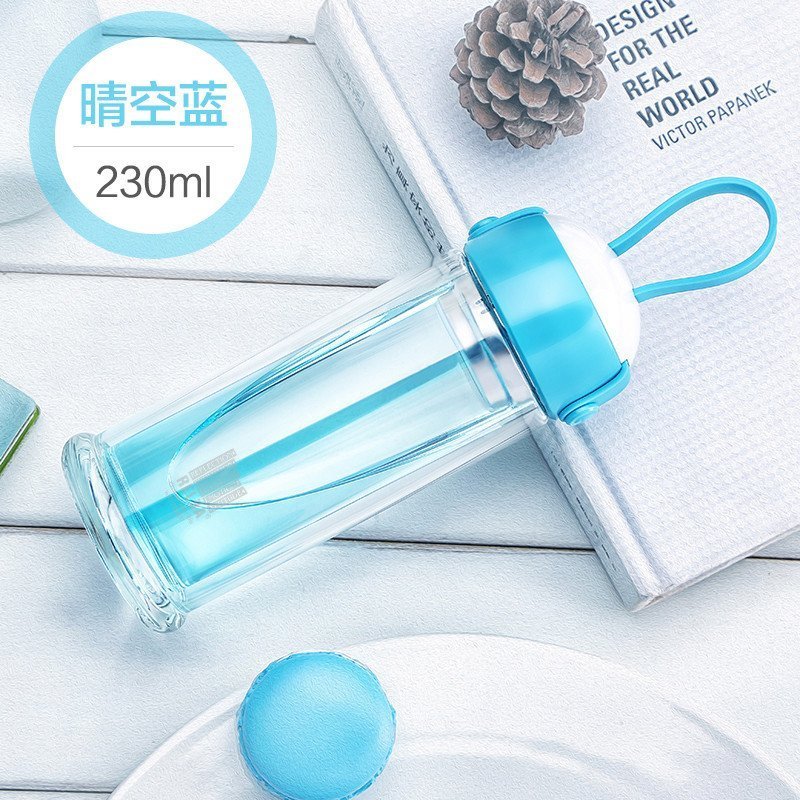 物生物双层水晶玻璃杯造型多变创意过滤便携杯女花茶杯水杯子 清空蓝230ml