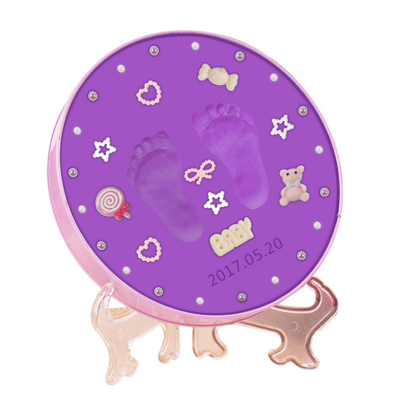 摩彩紫色宝宝手足印泥套装新生儿0-3岁创意纪念胎毛礼品手印泥