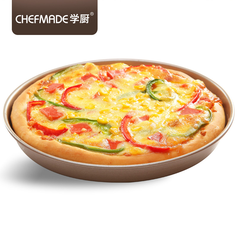 学厨 9寸披萨盘 烤盘模具金色圆形家用pizza盘 直径22.9cm*高2.4cm 不粘涂层 烤箱烘焙模具 WK9047