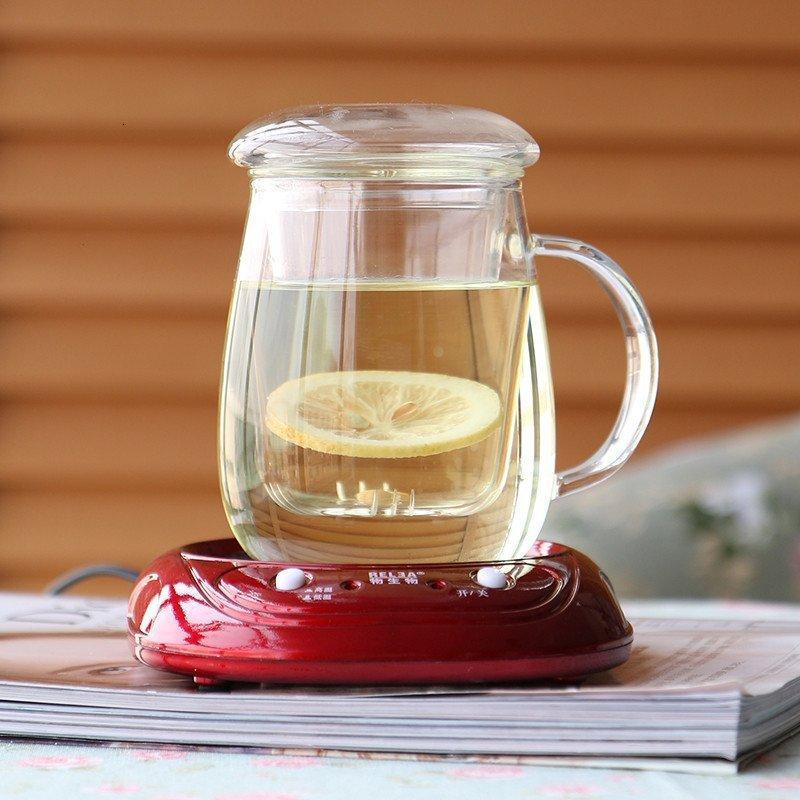 物生物(RELEA)带盖玻璃杯水杯创意过滤茶杯恒温宝套装蘑菇杯恒温宝套装_1_1 500ml+红色恒温宝