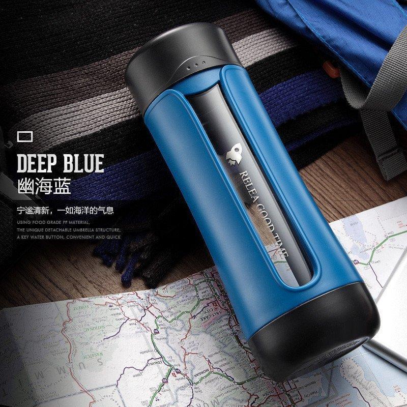 物生物(RELEA)玻璃杯320ML男女双层创意防摔便携水杯随手杯子带盖泡茶杯过滤._1_8 幽海蓝