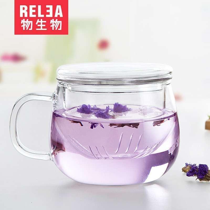 物生物(RELEA)玻璃杯水杯柠檬创意杯蘑菇杯耐热创意玻璃杯水杯带盖杯子情侣杯过滤透明花_1_3 玲珑杯