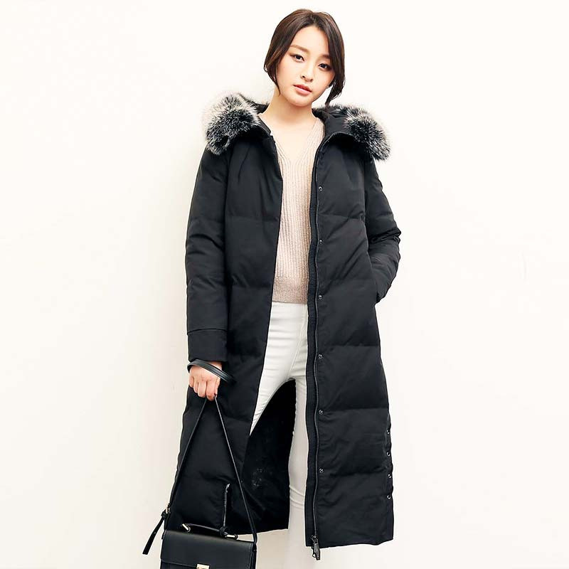 yaloo/雅鹿2018新款简约时尚大码大毛领鸭绒外套女中长款羽绒服 XXXL 黑色
