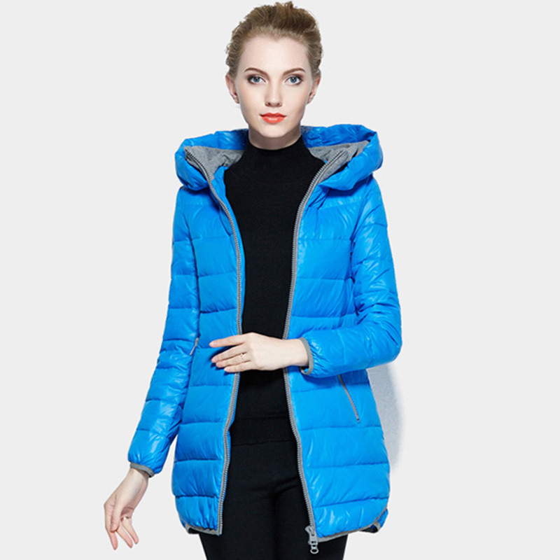 yaloo/雅鹿羽绒服女中长款潮 韩版修身连帽冬装外套 保暖羽绒衣 M 精灵蓝