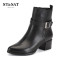 ST&SAT星期六专柜牛皮英伦尖头粗跟金属扣短靴SS54112160 黑色 37