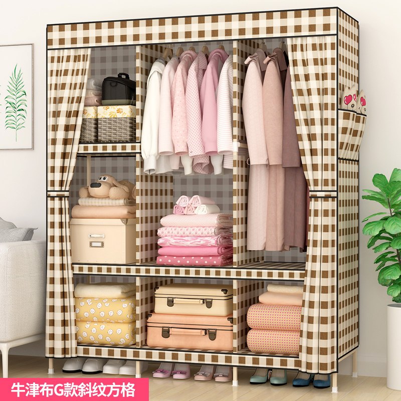 bloves衣柜简易布衣柜布艺实木现代简约经济型组装牛津布储物柜子挂