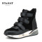 St&Sat/星期六冬季牛反绒圆头松糕底舒适短靴女鞋SS64117263 10黑色 39