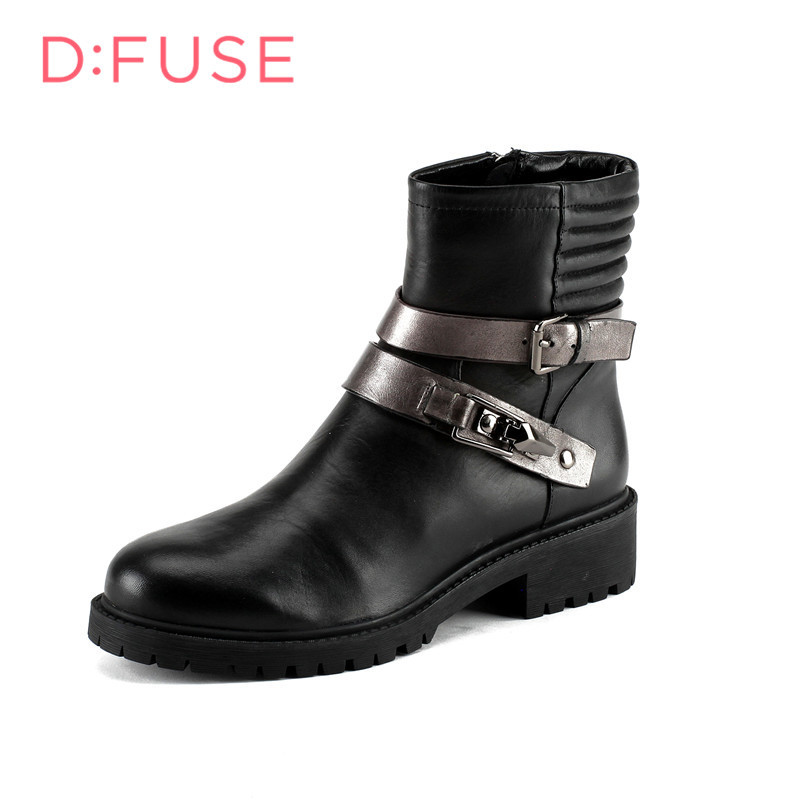 迪芙斯D:FUSE牛皮尖头低跟拉链纯色深口女鞋DF54115185_TEG65 黑色 37