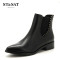 St&Sat/星期六冬新款切尔西短靴女牛皮尖头铆钉女靴子SS64117071 10黑色 39