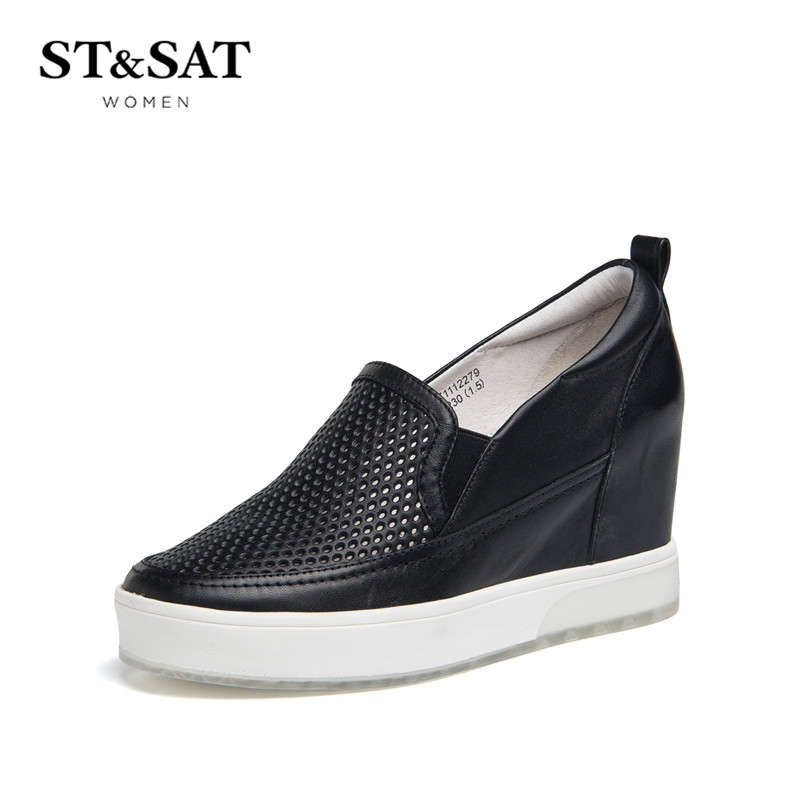 St&Sat/星期六牛皮圆头舒适单鞋女鞋SS71112279 黑色 37