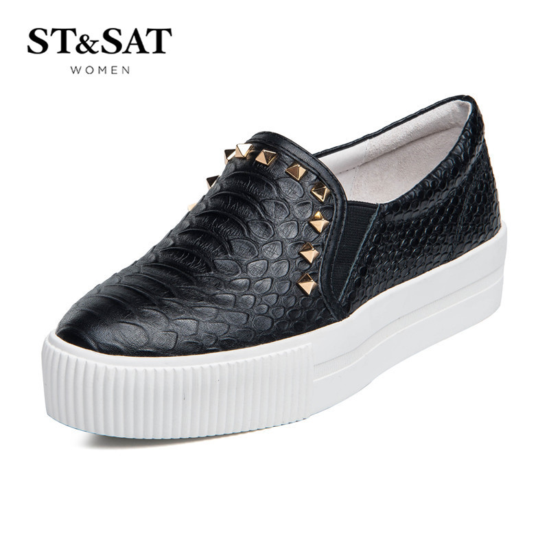 St&Sat/星期六牛皮铆钉舒适单鞋女鞋SS71112278 黑色 34