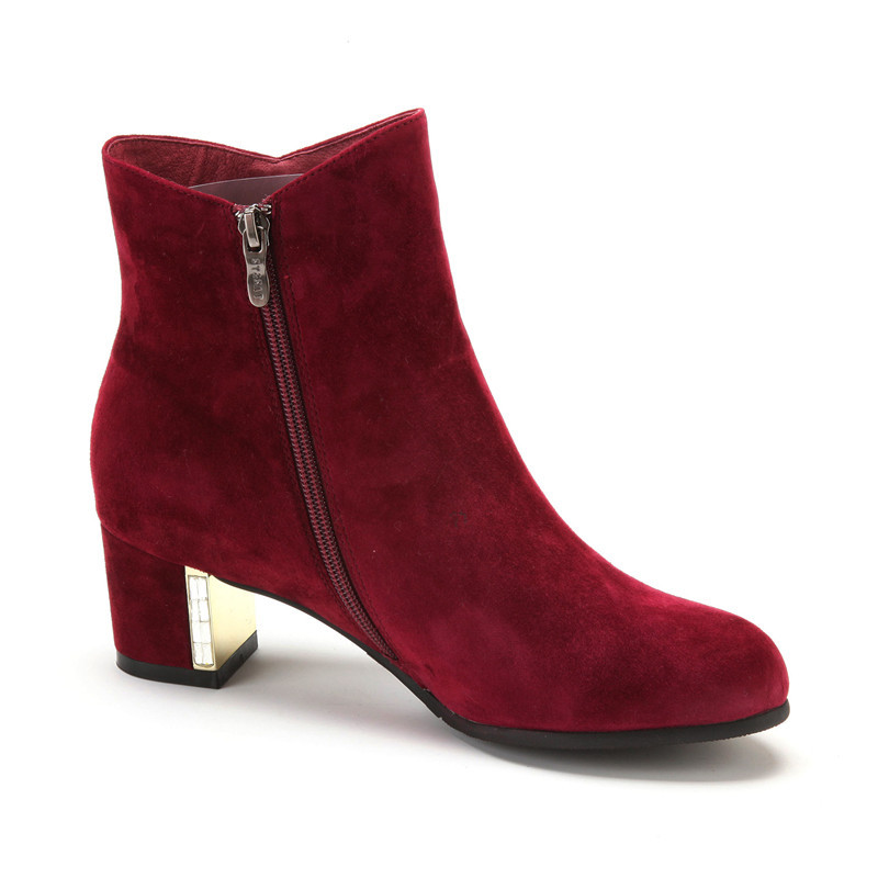 星期六ST&SAT绒面羊皮尖头中跟拉链金属深口女鞋SS44112376 酒红色 34