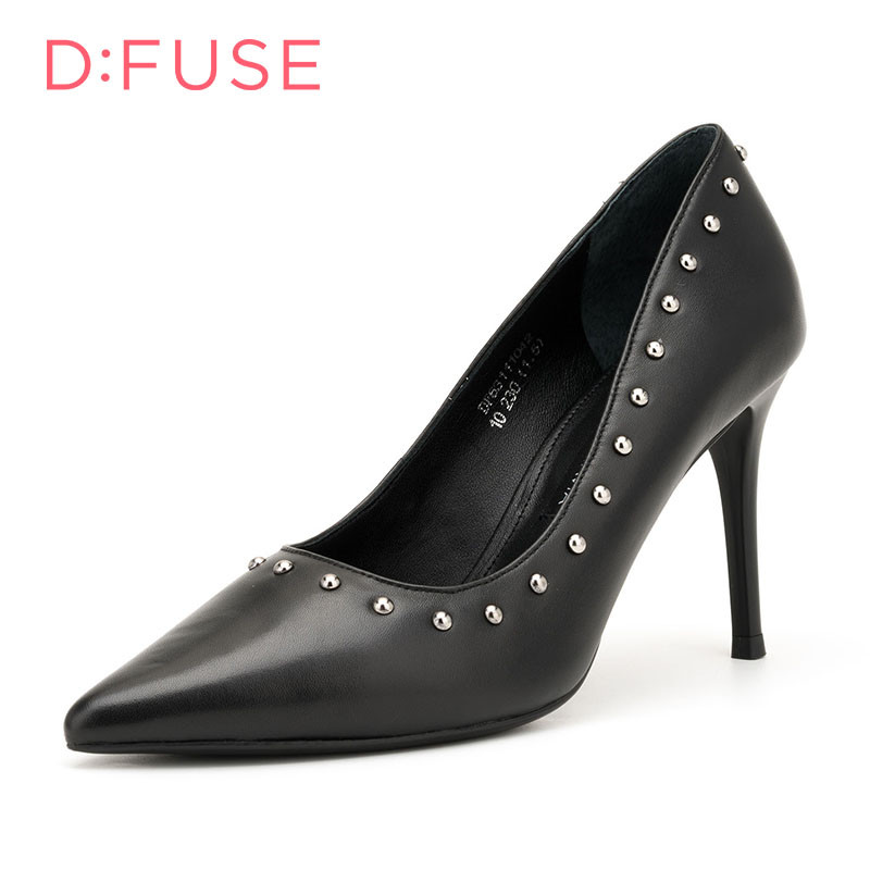 D：Fuse/迪芙斯单鞋秋浅口尖头套脚高跟女鞋DF63111042 10黑色 39