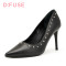 D：Fuse/迪芙斯单鞋秋浅口尖头套脚高跟女鞋DF63111042 10黑色 35