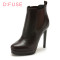 D：Fuse/迪芙斯短靴冬新款牛皮圆头超高细跟女鞋DF54115027 28深咖色 35