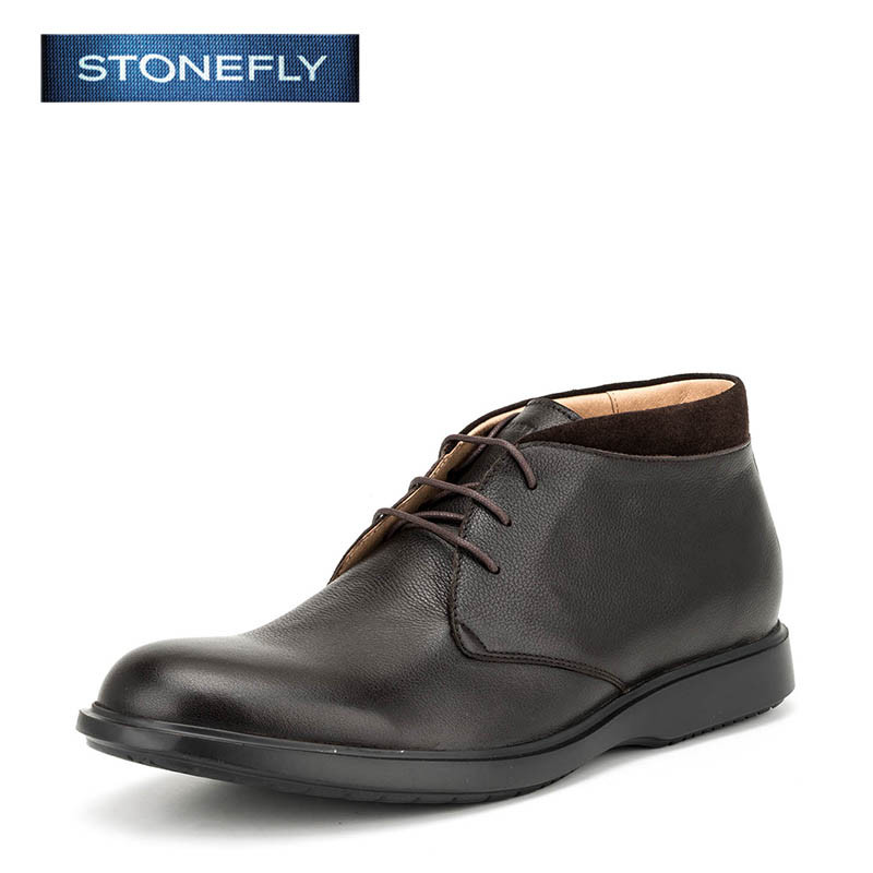 斯通富来STONEFLY牛皮尖头低跟套脚绑带短靴男鞋SD64122815 咖啡色 40